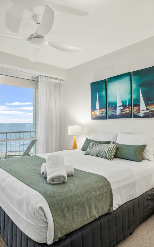 King bedroom at La Mer Sunshine Beach luxury holiday apartments Noosa