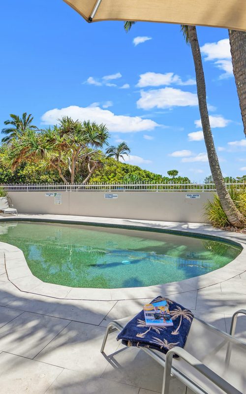 Outdoor heated pool at La Mer Sunshine Beach holiday apartments Noosa